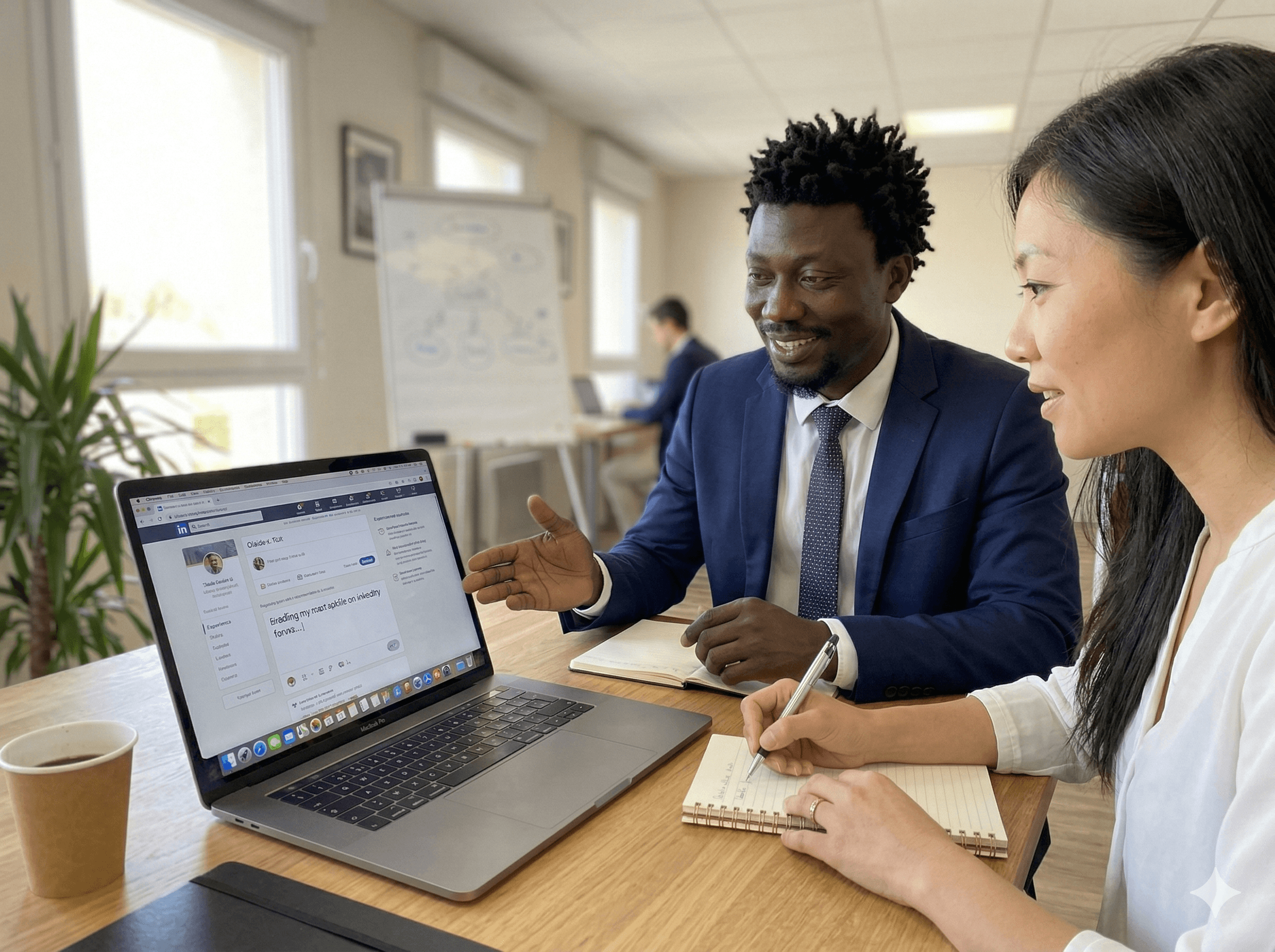 Olaide Olaniyan en consultation stratégique LinkedIn avec un client fondateur B2B